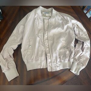 Fashion Nova light tan Satin Bomber Jacket